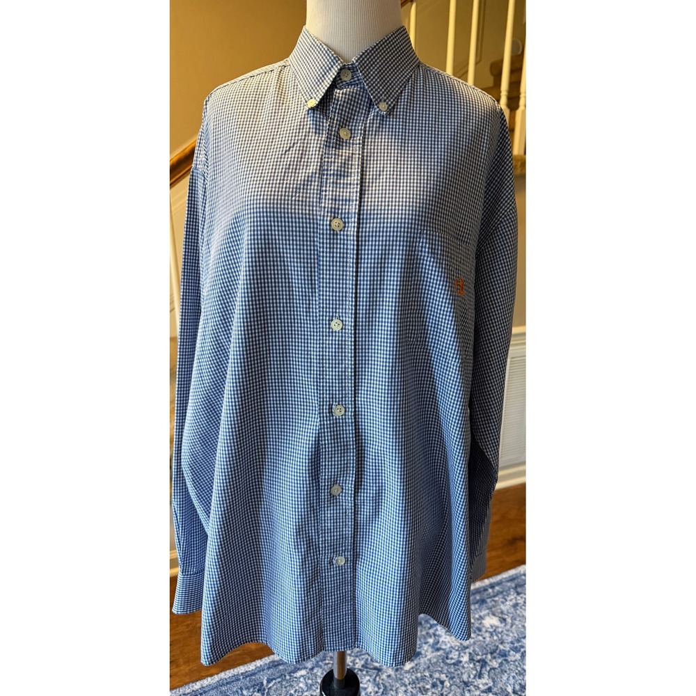 Duck Head Mens Gingham Long Sleeve Button Down XL Classic Fit Orange Duck Logo